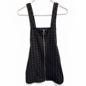 Forever 21 Black Grid Zip-Front Pinafore Mini Dress